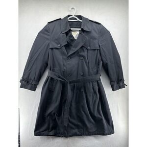 Vintage London Towne Trench Coat Mens 40 Black Belted Insulated Oversized
